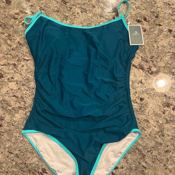 One Piece Swimsuit Teal Blue Green Ruched Tummy Control Lined NWT - Picture 1 of 2
